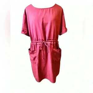 VICI CASUAL CINCH WAIST FRONT POCKETS MAROON WEEKEND SHIRT DRESS - SIZE L